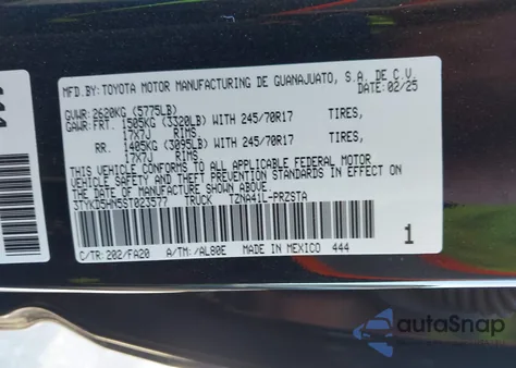 2025 Toyota Tacoma Sr из США, поврежденный, VIN 3TYKD5HN5ST023577